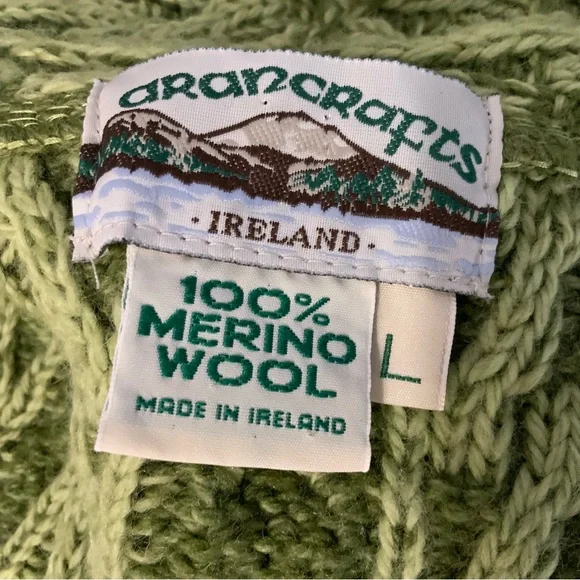 AranCrafts Women’s Size Large 100% Merino Wool Open Cardigan Sweater. Green. - Picture 6 of 6